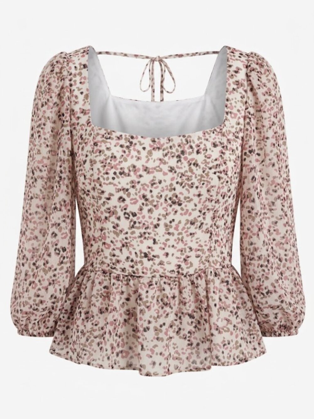 Evolutionary Animal Print Puff Sleeve Peplum Top – Size Medium